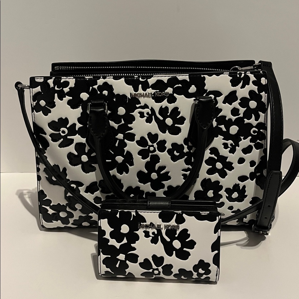 Michael Kors Sheila Medium Floral Print Satchel Bag & Matching Bifold Wallet Set
